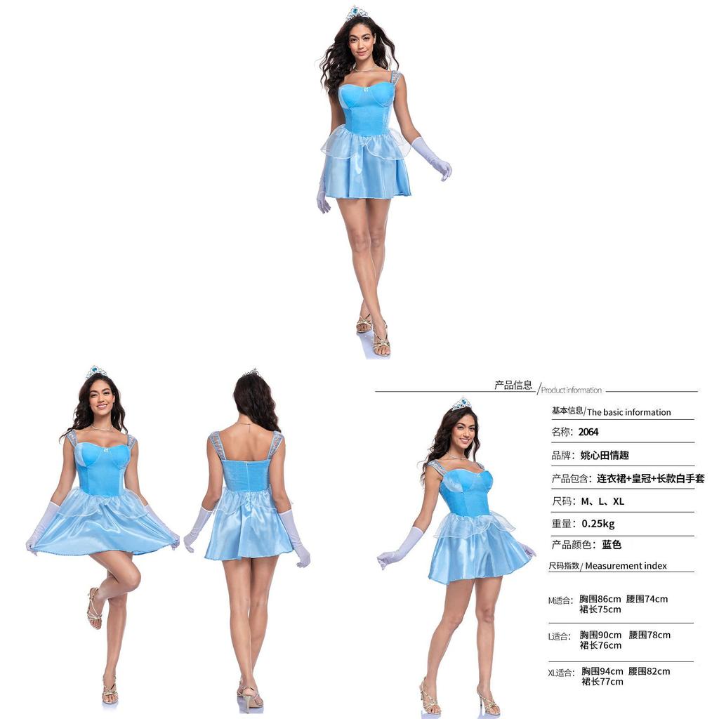 Fantasy Style Cosplay Dress With Crown And Gloves For Game Anime Role Playing