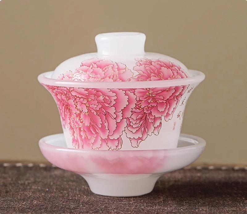 Pink Peony Kung Fu Tea Set Cover Bowl High-grade Anti-scalding Sancai Cover Bowl Light Luxury Tea Brewing Ware Teacup