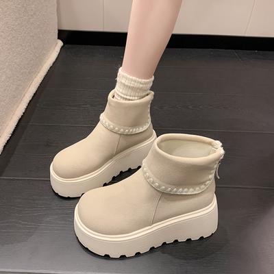 Retro and Elegant Short-heeled Platform Boots for Petite Women, 2025 New Autumn Style Slim-fit Solid-colored Ankle Boots