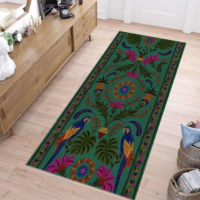 Bohemian Vintage Tropikalna Papuga i Kwiatowy Dywanik Biegacz Antypoślizgowy Miękki Zmywalny Dywan do Przedpokoju Kuchni Wejścia Dekoracja