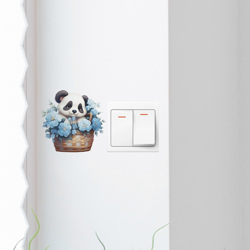 Fun-kg49 Cartoon Cute Panda Flower Basket Switch Paste Bedroom Living Room Home Decoration Wall Stickers Self-adhesive