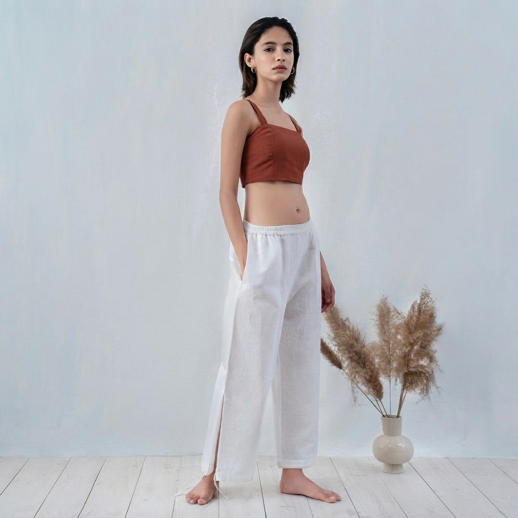 Linen Bustier Top Square Neck Sleeveless Summer Crop