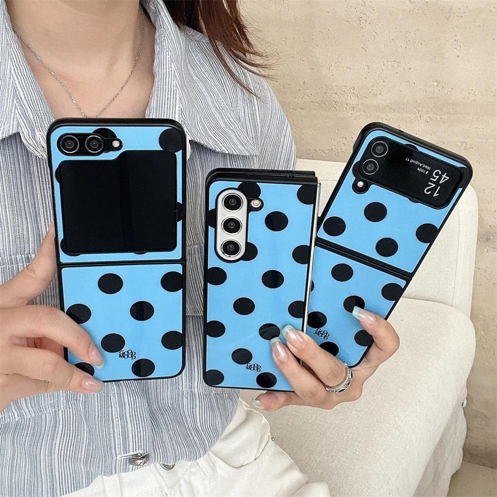 High-end Fashion Glossy Color Blocking Polka Dot Phone Case for Samsung Galaxy Z Flip 7 6 5 4 3 Shockproof Slim Protective Cover