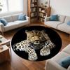 Black background with leopard Flannel-printed round floor mats are slip-resistant Suitable living room terrace garden carpets