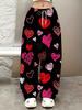 Women's Valentine's Day Love Pattern Fun Printed Wide Leg Pants | Fashion Casual Commuter Trend Versatile