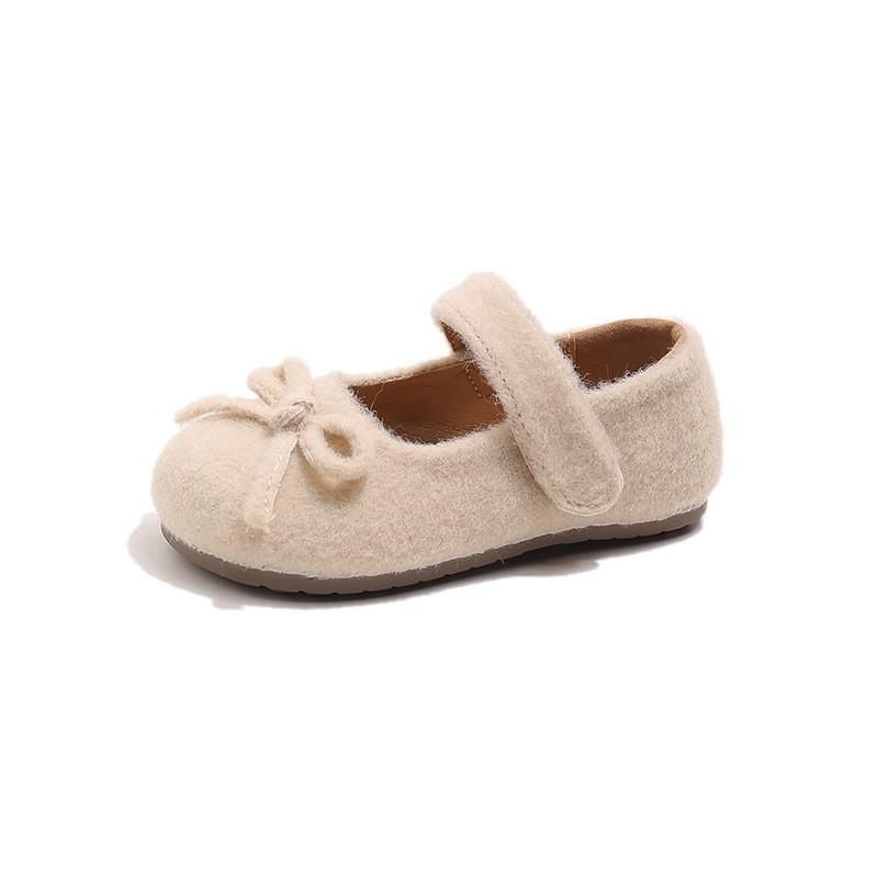 Girls Flat Shoes With Bow Detail Soft Sole PU Leather Toddler Kids Princess Style Slip-On