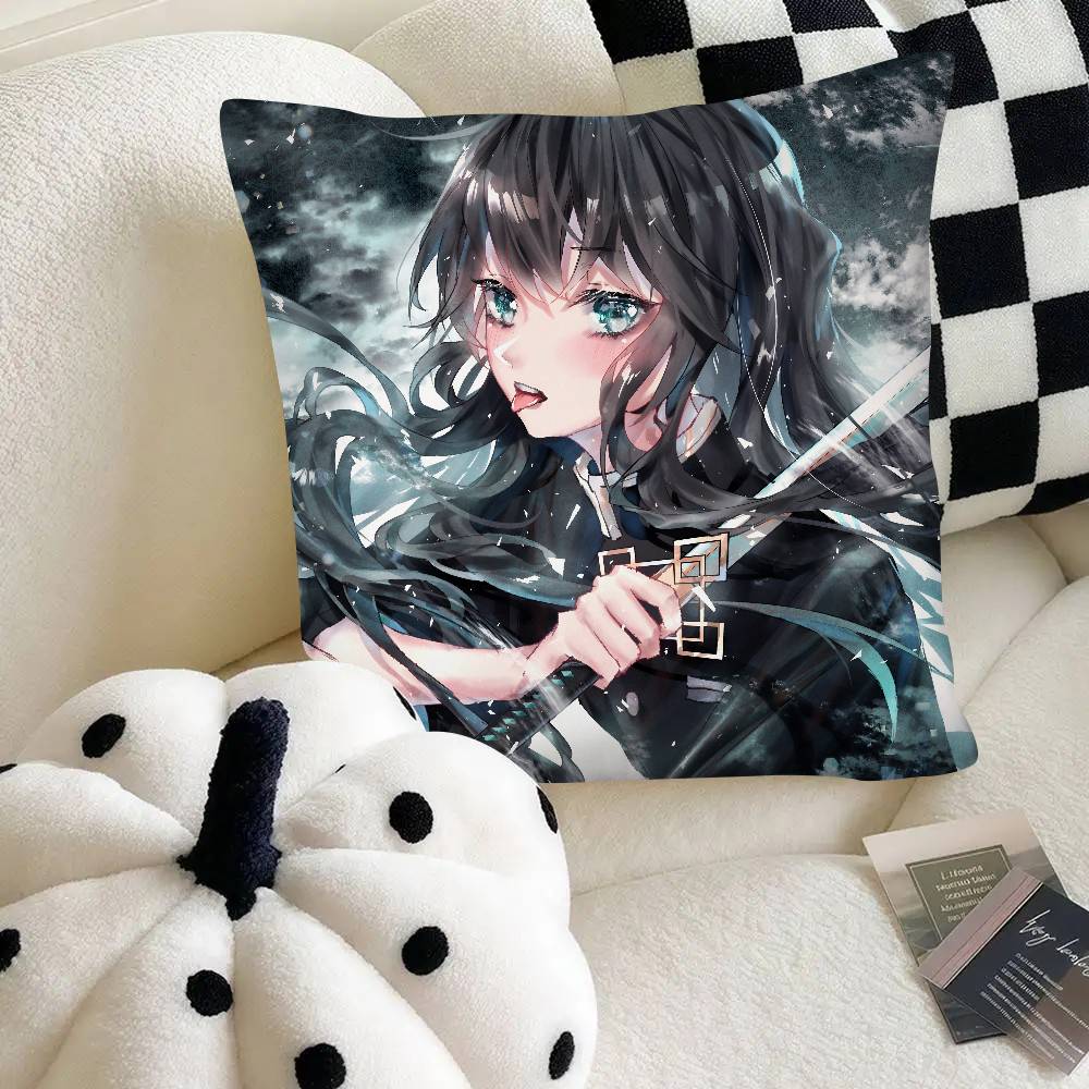 Anime Demon Slayer Muichiro Tokito Pillow Case Fashion Square Pillowcase Bedroom Sofa Room Ins Decoration Leisure