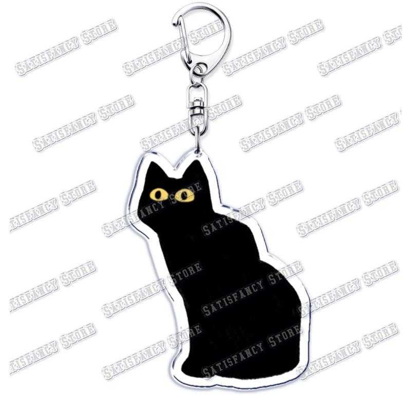 Cute Kawaii Little Black Cat Acrylic Keychains Funny Pet Kitty Keyring for Accessories Bag Pendant Key Chain Jewelry Fans Gifts