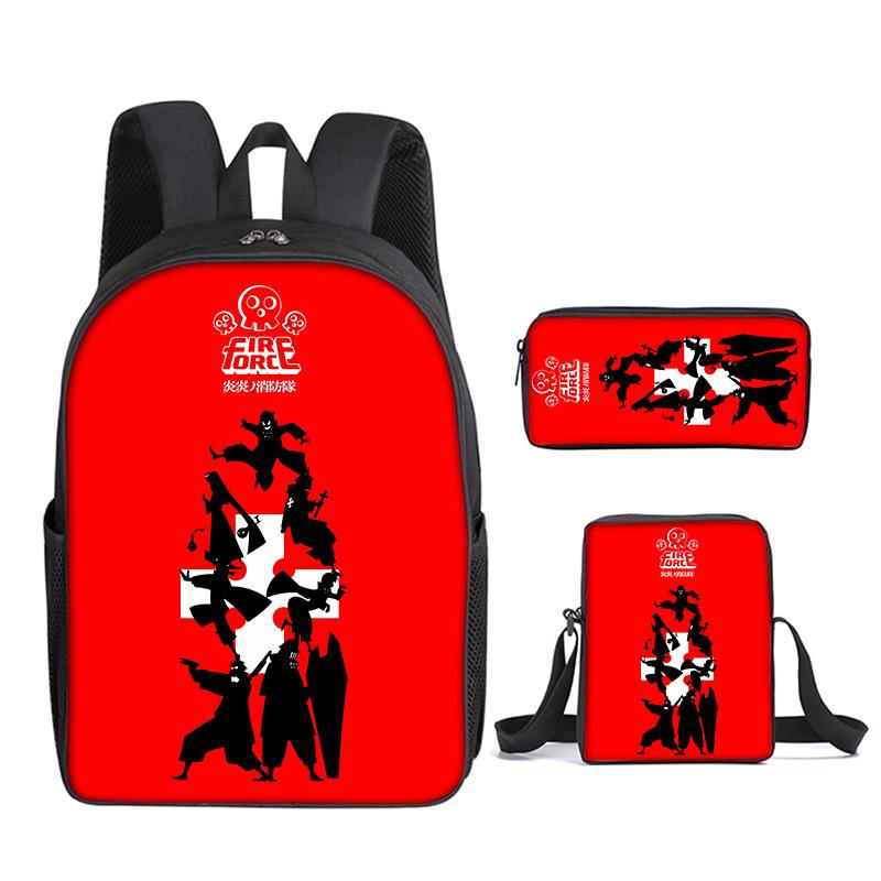 Classic Funny Fire Force season 3 3D Print 3pcs/Set pupil School Bags Laptop Daypack Backpack Inclined shoulder bag Pencil Case