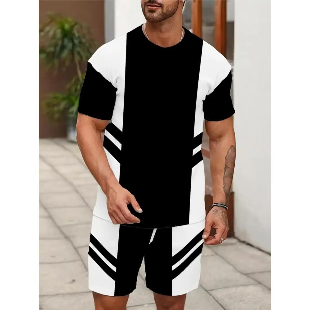 Summer Letter Print Men's T-shirt Shorts 2-piece Set 2025 Men's Clothing Quick Drying Sports T-shirt Elastic Waist Shorts Set