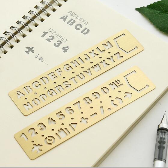 2021121732 Vintage Brass Letter and Numbers Metal Ruler Template Ruler Bookmark Marker Stationery School Supplies Belt Buckle