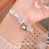 Cuiyan Shijie S925 Silver Korean Style Sugar Cube Crystal Women's Elastic Beaded Bracelet