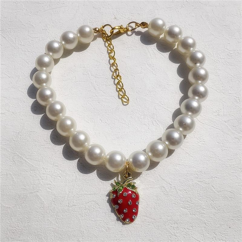 

Pet necklace cat pearl collar dog collar necklace fruit pendant cat and dog scarf jewelry princess style XL 35-40cm зелений