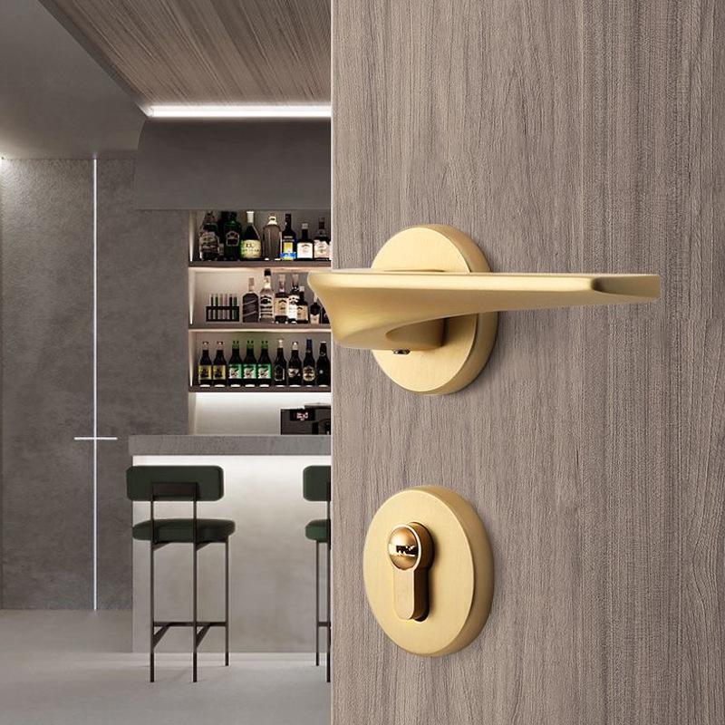 Modern Bedroom Door Indoor Mute Security Door Gold Split Mortise Lock Household Wood Door Hardware with Key