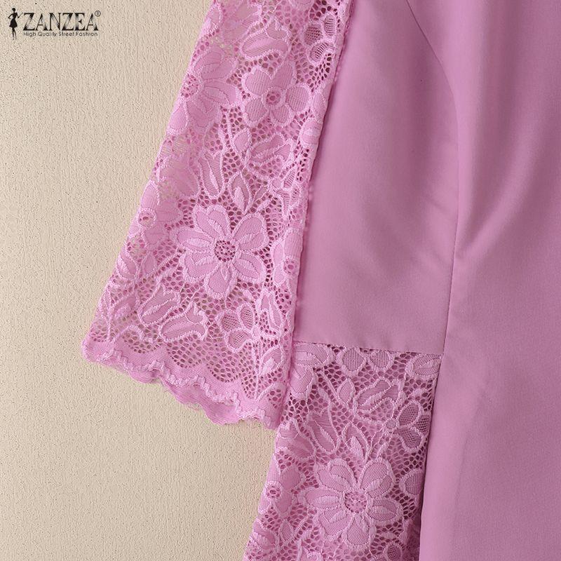 ZANZEA Women Casual Lace Crochet Splice 3/4 Sleeve Loose Blouse