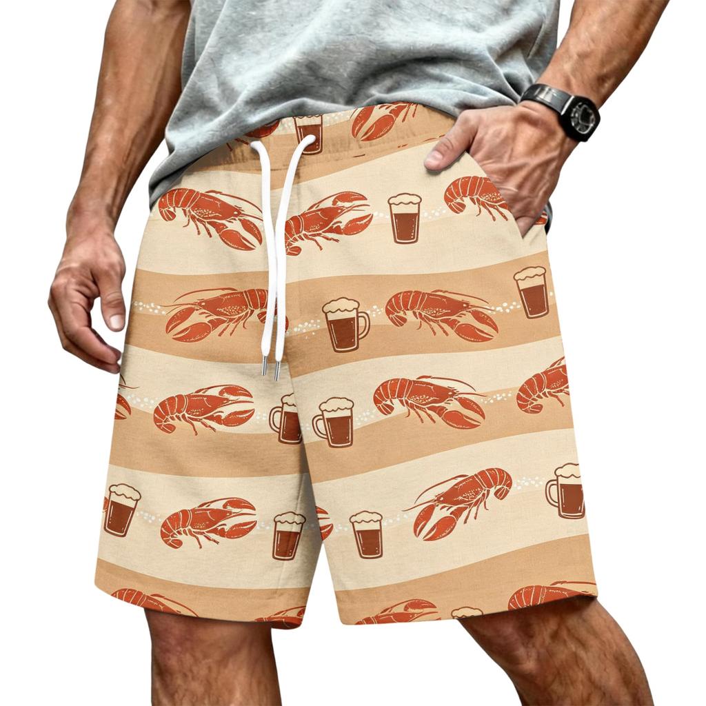 Men's Hawaiian Print Mesh Shorts with Drawstring Elastic Waist for Summer Beach