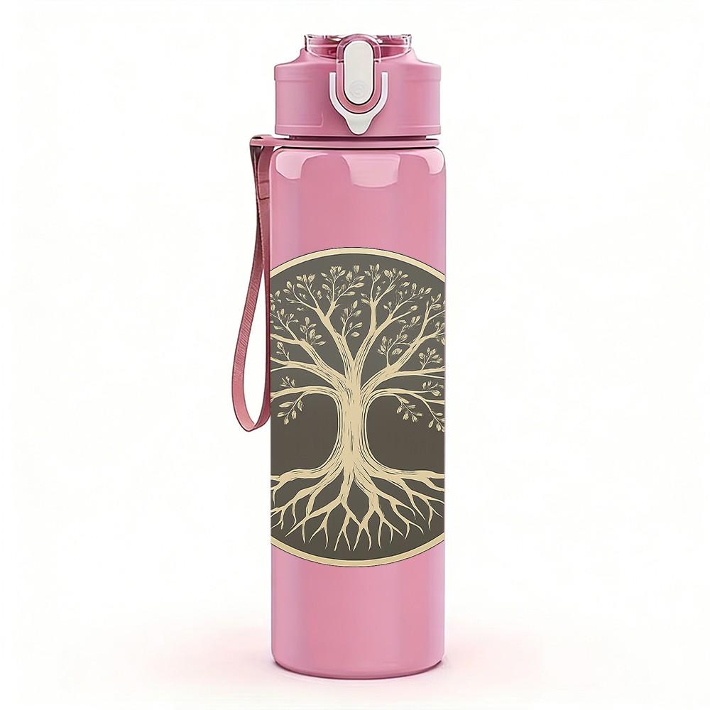 1PC Tree Of Life Circle Art 750ml Color Plastic Sports Water Bottle Leakproof Flip Straw Lid Suitable for Sports Office Home Use