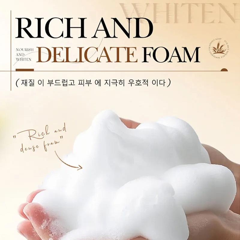 Rice Soap With Rice Extract, Salicylic Acid, Deep Cleansing, Niacinamide, Whitening, Purifying, And Nourishing Properties.