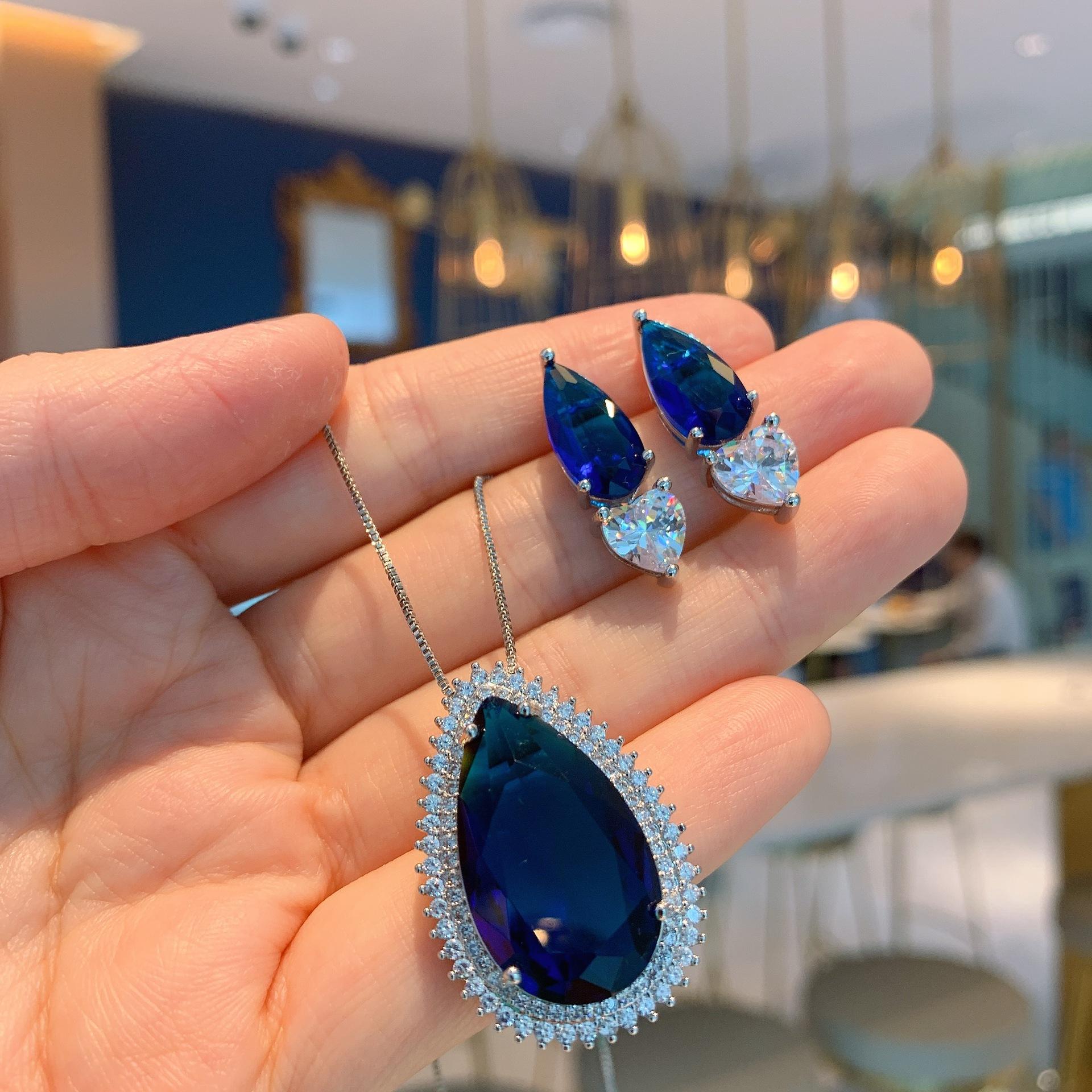 

Jewelry Fashion Simulation Blue Glass Jewelry Pendant 15 * 25 Earrings 8 * 16