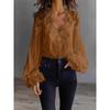 QICED Women's Fashion Casual Solid Color Print Long Sleeve V Neck Blouses & Shirts