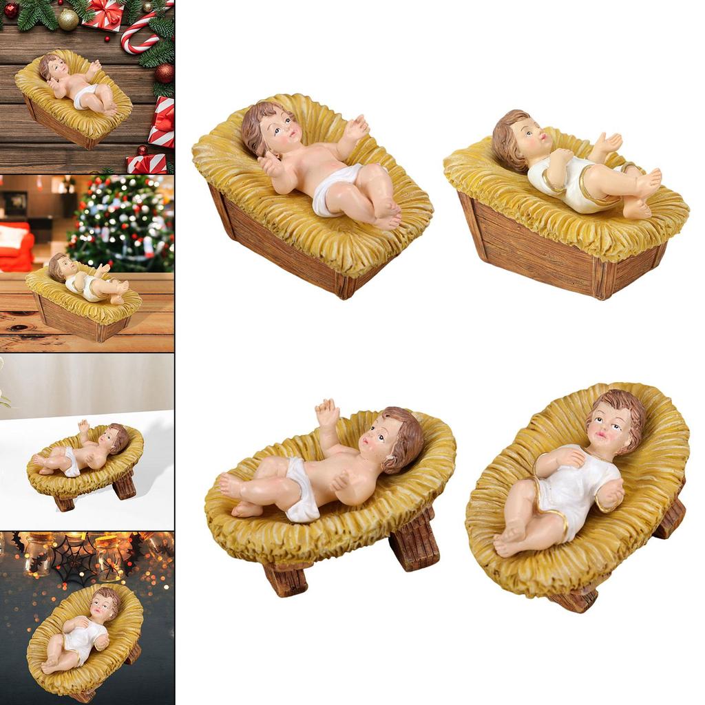 Jesus in Manger Statue Resin Figurine Birthday Gift Sculpture Ornament for Living Room Desk Office Housewarming Hallway