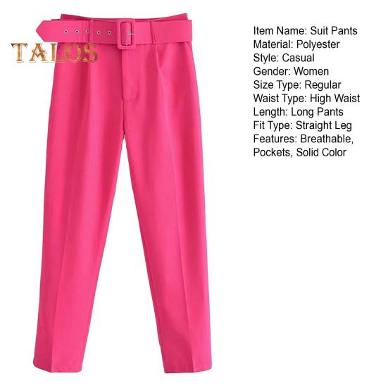 Dámské oblekové kalhoty s vysokým pasem, rovný střih nohavic, dlouhé kalhoty s kapsami, jednobarevné, ležérní pracovní kalhoty