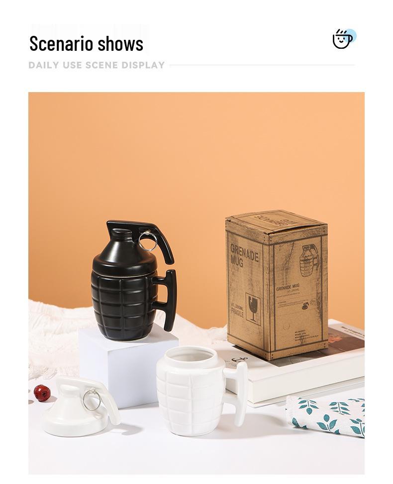 Kreative granatenförmige Scherz-Keramik-Kaffeetasse mit Deckel