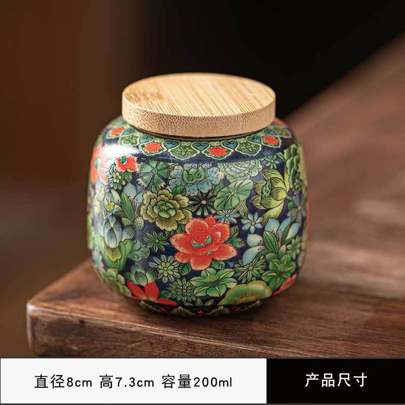 

Creative Hand-painted Flower Ceramic Tea Jar with Bamboo Lid Sealed Storage Jar Portable Travel Tea Canister Home Decoration