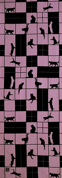 Dyeing Anbo Hand Towel Reddish Authentic Dyed Cotton Tokuoka Made In Japan 35cm X 100cm "NEKONEKO Purple" 100%