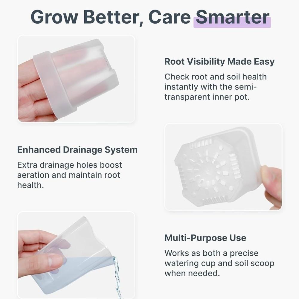 12 Set Clear Plastic Self Watering Pots Dual Layers Reservoir System Automatic Watering Planter with Scale Mark Drainage Holes