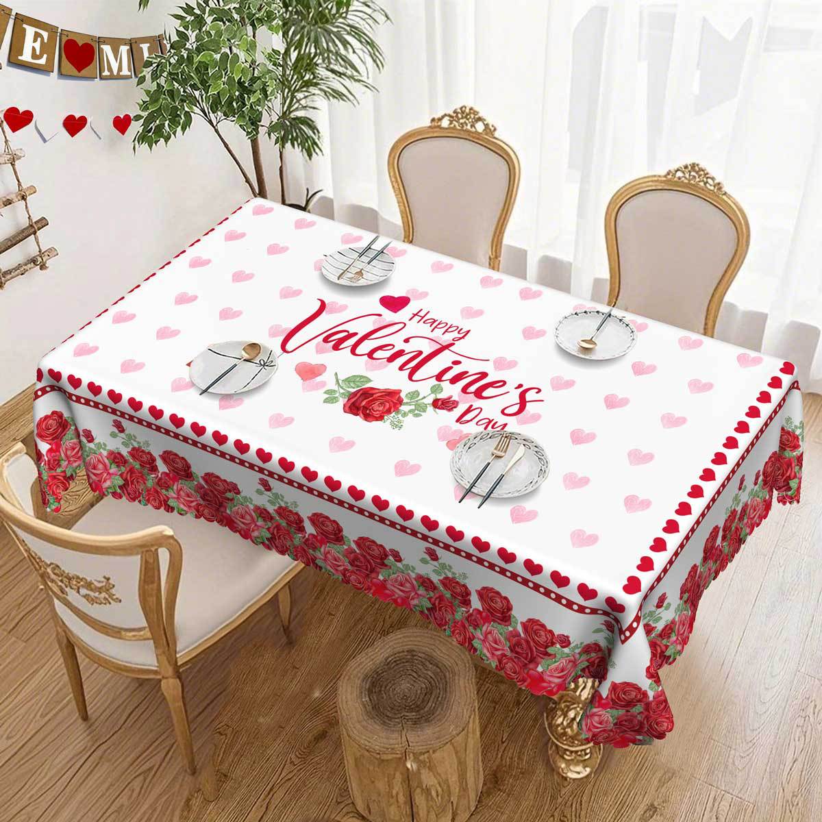

Valentine S Day Love Rose Round Tablecloth, Red Romantic Round Table Cloth, Waterproof Leave-In Polyester Rectangular Table Cloth Round tablecloth-152x152cm