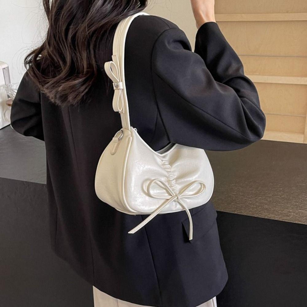 Bowknot Bow Tie Shoulder Bag Korean Style PU Leather Hobo Bag Balletcore Bow Handbag Streetwear