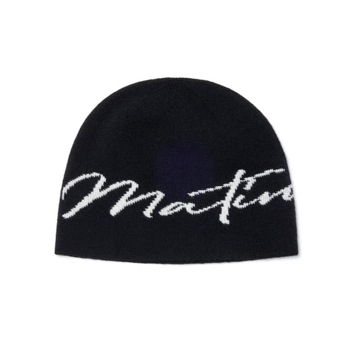 

Matin Kim LOGO SCRIPT BEANIE IN IVORY, BLACK, BROWN. BLACK