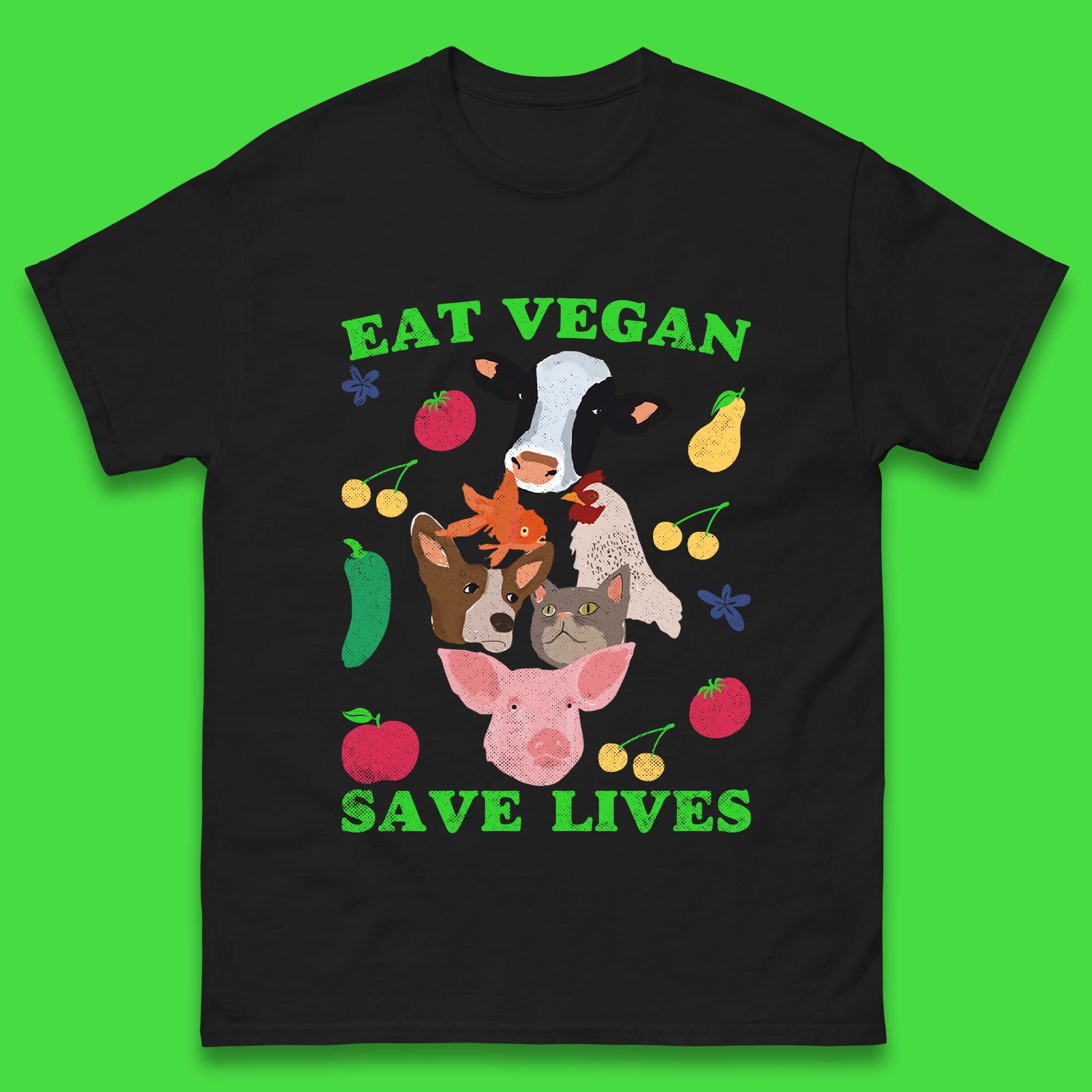 Eat Vegan Save Lives Mens T-Shirt Womens Tops Tees L