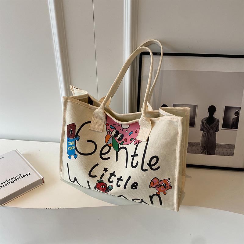 Colorful Letter Printed Canvas Bag New Large-capacity Casual Shoulder Bag