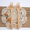 5Pcs Solid Wood Forks Set Wood Dinner Flatware Travel Wood Forks  For Serving