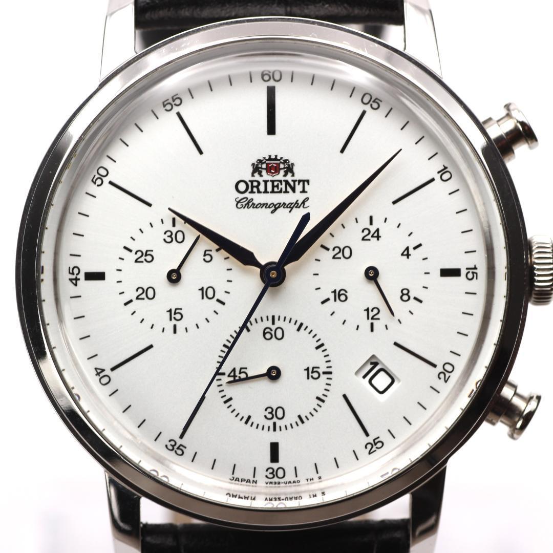Used Rare ORIENT Chronograph Men s Watch Made in Japan Quartz White Dial