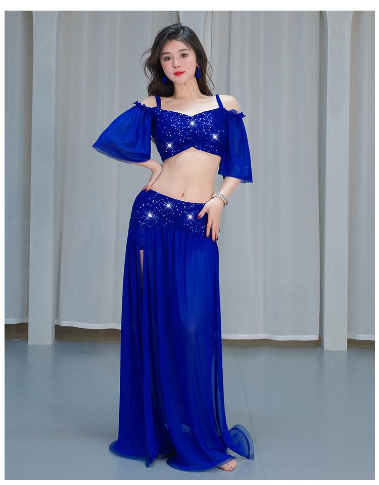 Ensemble d'été sexy à paillettes haut de gamme pour la danse du ventre – Tenue d'entraînement et de spectacle