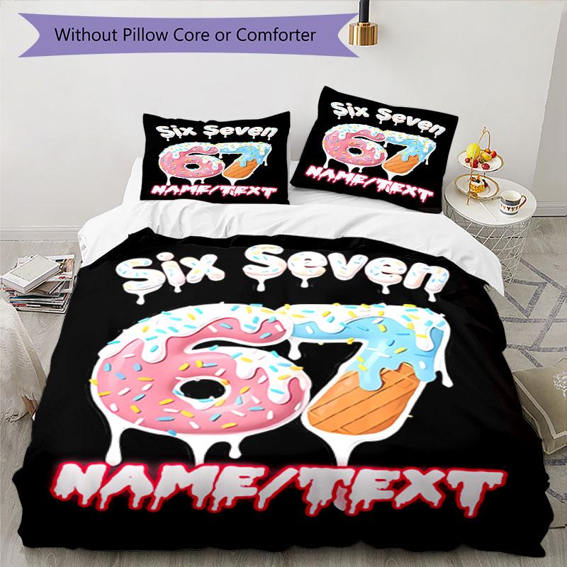 3PC Custom Name Donut Party Celebration Bedding Set Printed  Bedding Set Duvet Cover Closure Includes 1 Duvet Cover & 146 Pillowcases for Bedroom