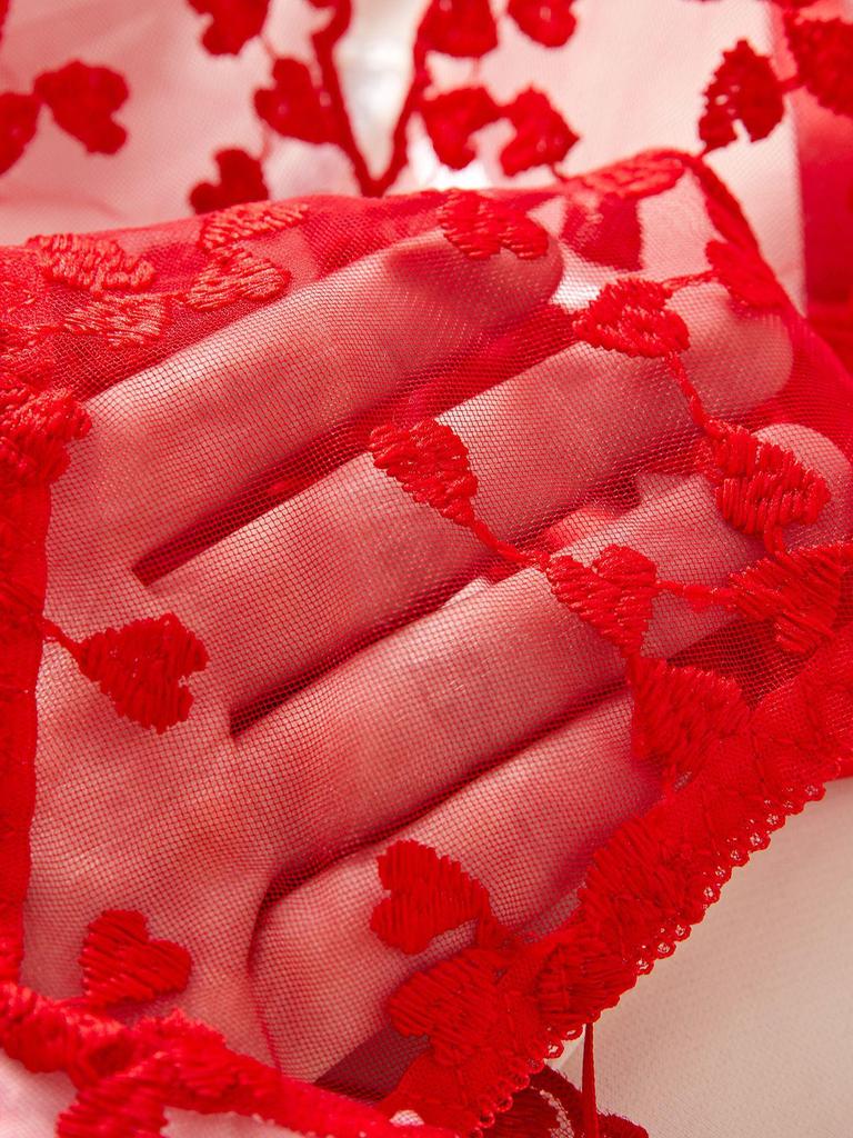 European & American Autumn Love Heart Bowknot Lingerie: Sexy Sheer Embroidered Design