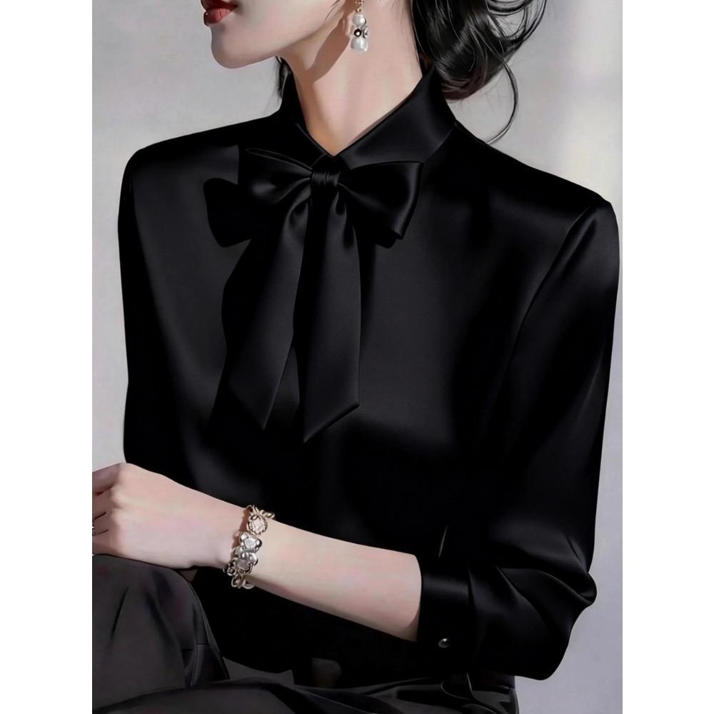 Summer-inspired, Versatile Long-sleeved Blouse with A Bow Collar for Women