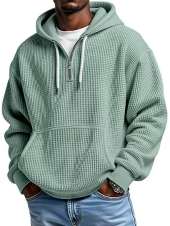 2025 Spring/Autumn Men's Half-Zip Hooded Solid Sweatshirt - Custom Logo Option, Long Sleeve, Casual Style.