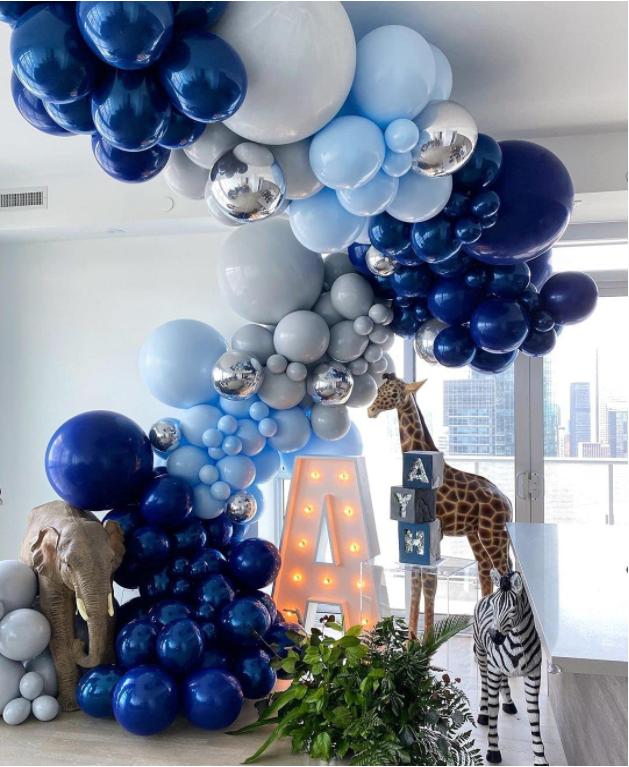 Bruiloft Verjaardag Babyborrel Geslachtsonthulling Decoraties Stofblauw Wit Ballonnenboog Slingerset
