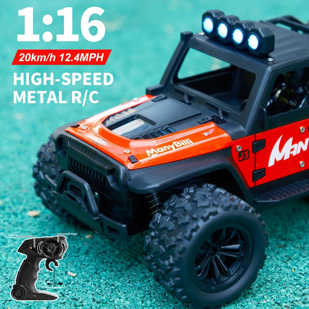 1:16 Scale Metal Remote Control Cars 2WD High-Speed RC Vehicle 20Km/H 2.4Ghz With Light RC Car For Kids Boys Gifts