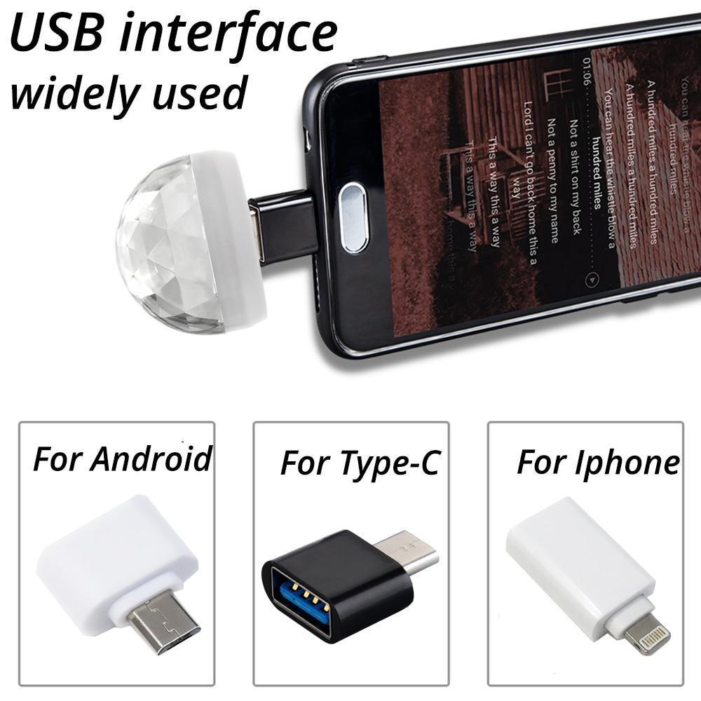 Samochodowe światło ambientowe USB DJ RGB Mini Kolorowe światło dźwiękowe do muzyki Interfejs USB-C Interfejs Apple Impreza świąteczna Karaoke