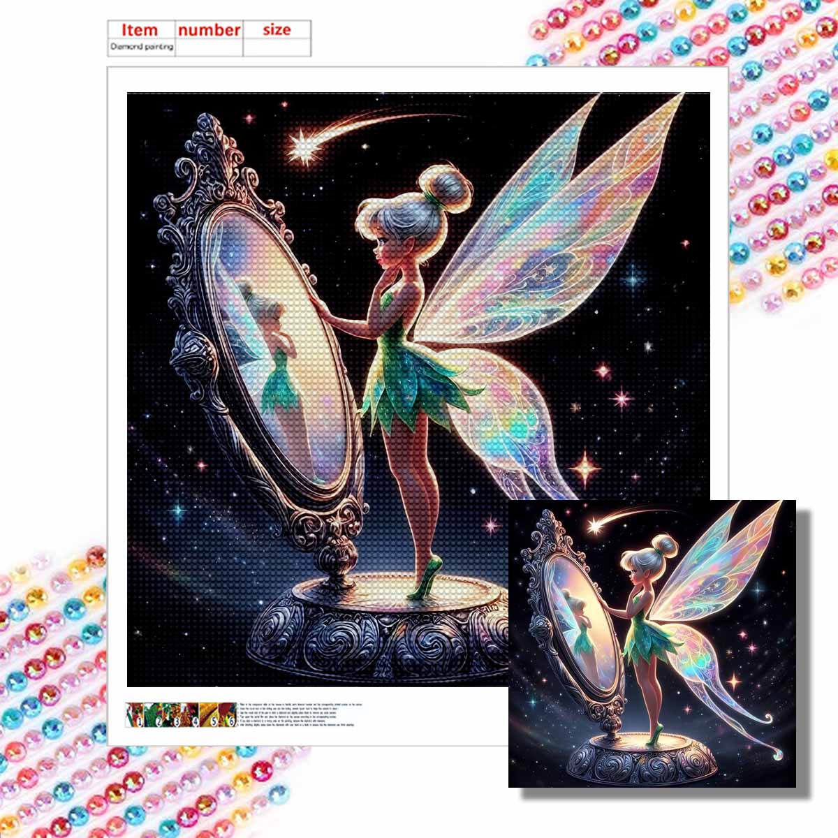 

5D DIY Алмазная Живопись Декоративная Фея, Смотрящая в Зеркало Полная Круглая Выкладка Пейзаж Алмазная Вышивка Наборы для Вышивания Крестом Домашний Декор Подарок Round 20x20cm