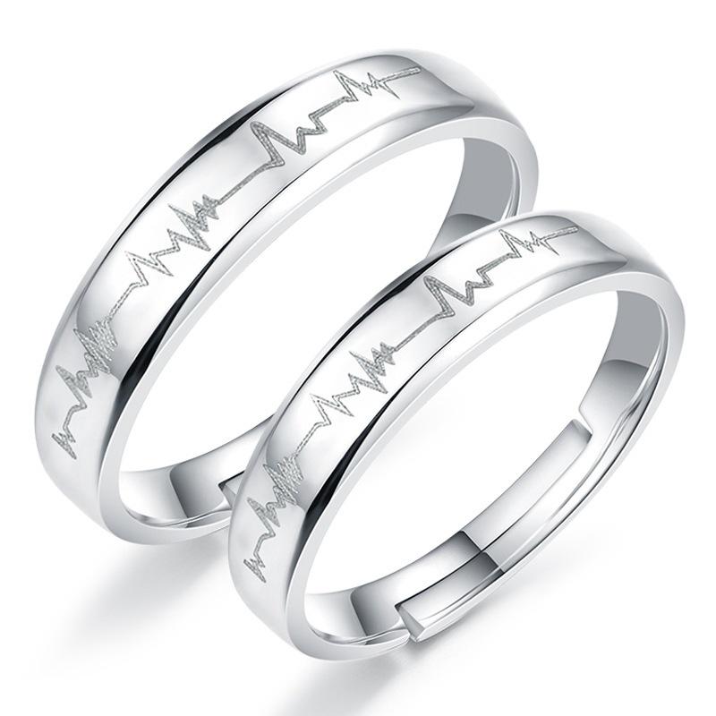 European & American Silver-Plated Zircon Wedding Rings - Korean Style Open Couple Rings for Women