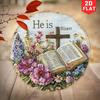 Easter Cross Metal Wall Art with Floral Wreath 8x8 Inch Decor