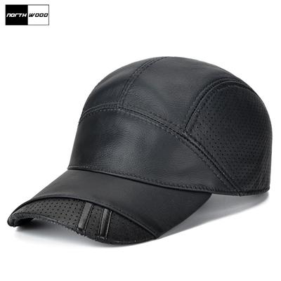 Czapki baseballowe All Seasons Black Genuine Leather dla mężczyzn Czapka z prawdziwej skóry Outdoor Baseball Dad Hat