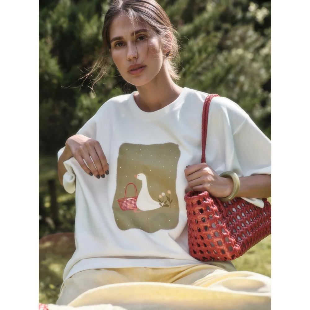 New Cotton Womens Fashionable Printed Tshirt Casual Retro Hiphop Loose Top Printed Short Sleeved Loose Comfortable Shirt S